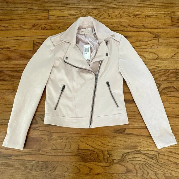 Philosophy Faux Suede Leather Moto Style Jacket Mauve Light Pink XS NWT - Picture 2 of 7